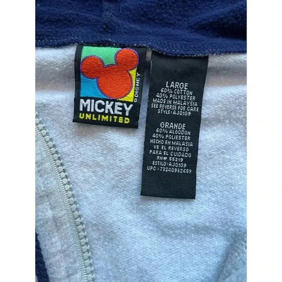 Vintage 90s Disney Mickey Mouse Unlimited All Star League Full Zip Hoodie Sz L - Picture 6 of 12
